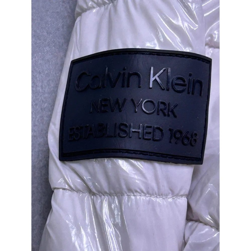 Calvin Klein Puffer Coat High Shine Nylon White Size XS Womens